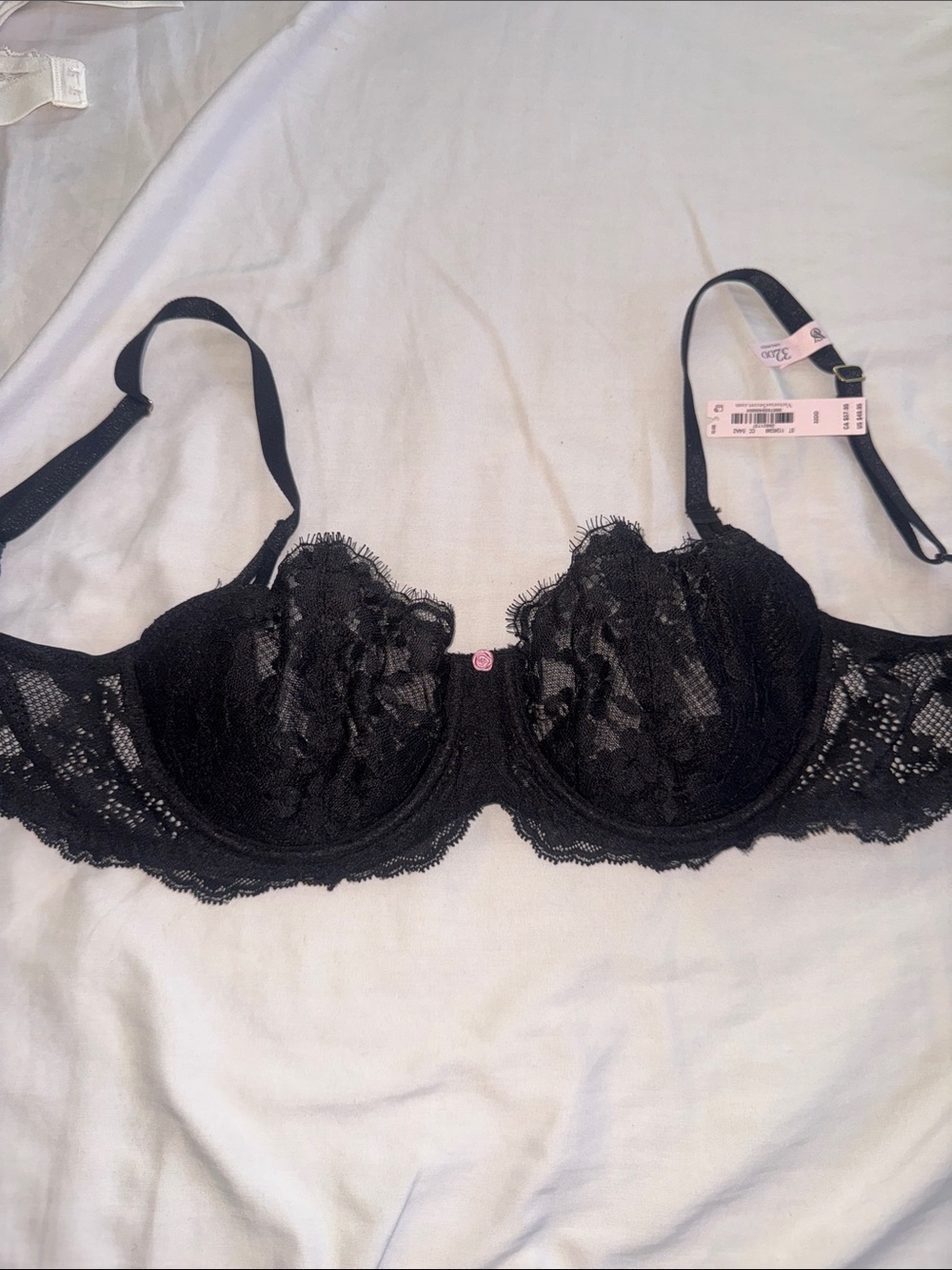 Victoria's Secret Black Lace Underwire Bra with Pink Accent